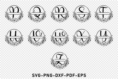 Round Floral flowers split monogram alphabet letter font SVG design, Family name sign SVG D2PUTRI Designs 