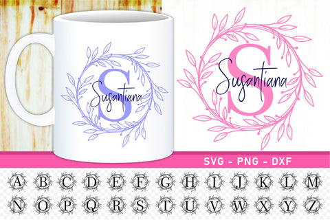 Round Floral monogram font alphabet letters svg design SVG D2PUTRI Designs 