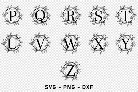 Round Floral monogram font alphabet letters svg design SVG D2PUTRI Designs 