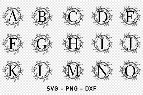 Round Floral monogram font alphabet letters svg design SVG D2PUTRI Designs 