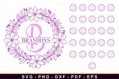 Round Floral monogram letters svg, Flowers monogram Font svg SVG D2PUTRI Designs 