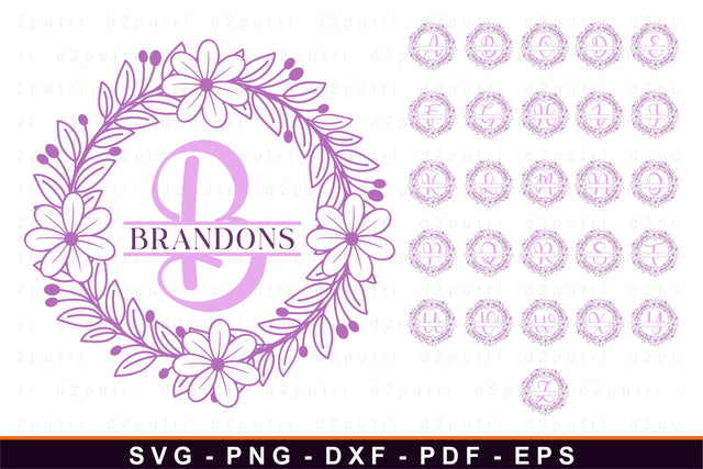 Round Floral monogram letters svg, Flowers monogram Font svg SVG D2PUTRI Designs 