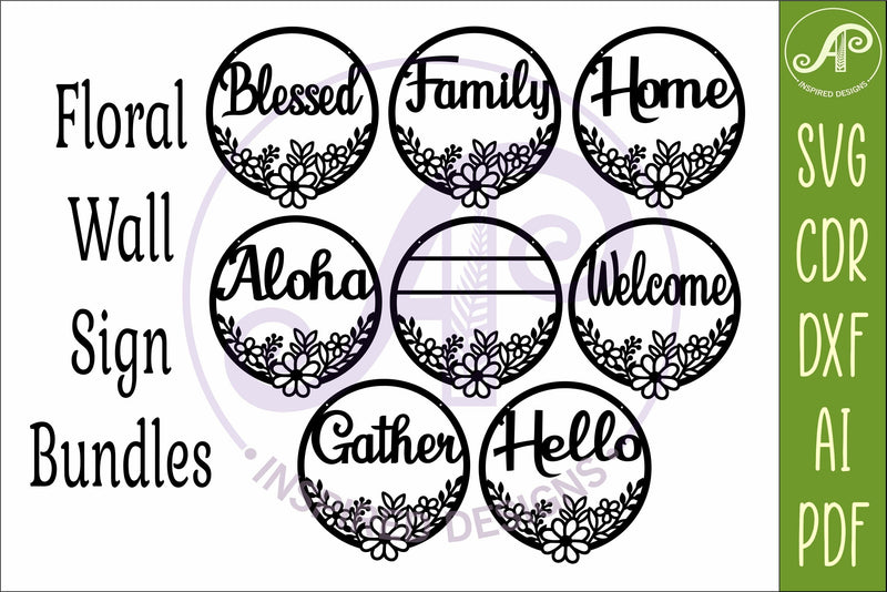 Round Floral Sign Bundle SVG, Laser Cut - So Fontsy