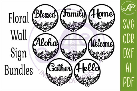 Round Floral Sign Bundle SVG, Laser Cut SVG APInspireddesigns 
