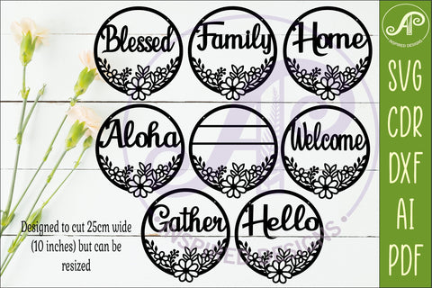 Round Floral Sign Bundle SVG, Laser Cut SVG APInspireddesigns 