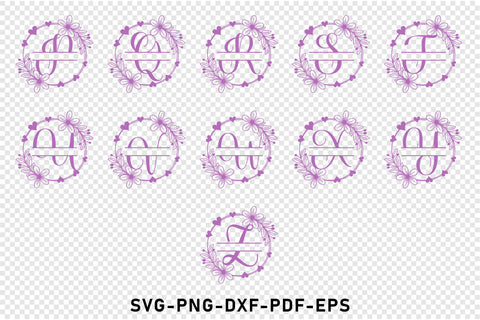 Round floral split monogram alphabet letters font SVG design, Family name sign SVG D2PUTRI Designs 