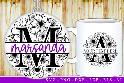Round Flower Split Alphabet Monograms Letter SVG Files Design, Circle Floral Family alphabet Split Monogram Letter SVG Set A-Z, Wedding Font Split Monogram SVG Designs, SVG D2PUTRI Designs 