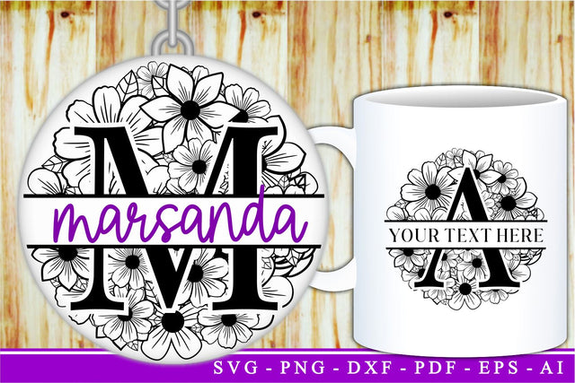 Round Flower Split Alphabet Monograms Letter SVG Files Design, Circle Floral Family alphabet Split Monogram Letter SVG Set A-Z, Wedding Font Split Monogram SVG Designs, SVG D2PUTRI Designs 