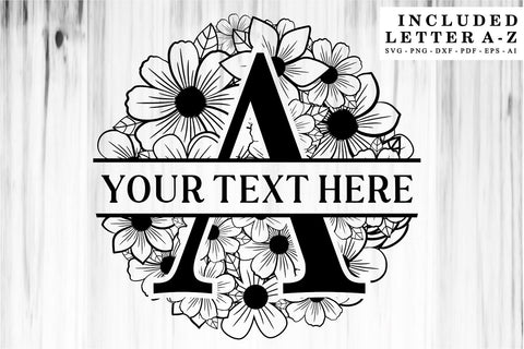 Round Flower Split Alphabet Monograms Letter SVG Files Design, Circle Floral Family alphabet Split Monogram Letter SVG Set A-Z, Wedding Font Split Monogram SVG Designs, SVG D2PUTRI Designs 