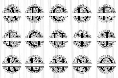 Round Flower Split Alphabet Monograms Letter SVG Files Design, Circle Floral Family alphabet Split Monogram Letter SVG Set A-Z, Wedding Font Split Monogram SVG Designs, SVG D2PUTRI Designs 