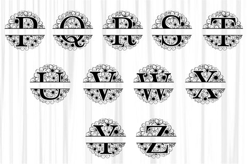 Round Flower Split Alphabet Monograms Letter SVG Files Design, Circle Floral Family alphabet Split Monogram Letter SVG Set A-Z, Wedding Font Split Monogram SVG Designs, SVG D2PUTRI Designs 