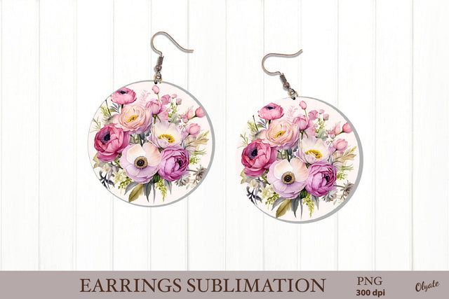 Round Flowers Earring Sublimation PNG. Flower Earring PNG Sublimation Olga Terlyanskaya 