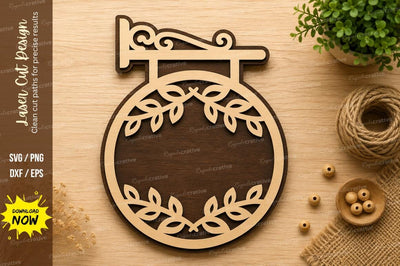 Round Hanging Wreath Frame Laser Cut SVG Design SVG Regulrcrative 