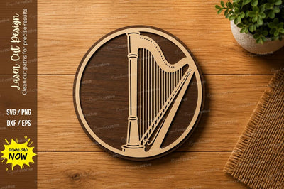 Round Harp Frame Laser Cut SVG | Musical Instrument Wooden Decor | Glowforge CNC DXF PNG EPS SVG Regulrcrative 