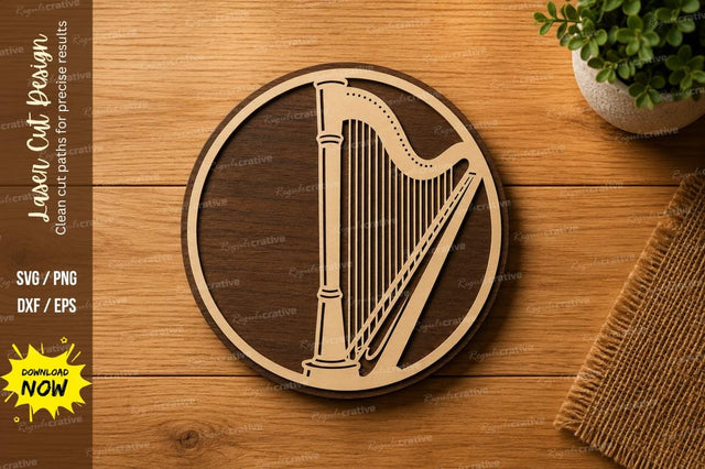 Round Harp Frame Laser Cut SVG | Musical Instrument Wooden Decor | Glowforge CNC DXF PNG EPS SVG Regulrcrative 