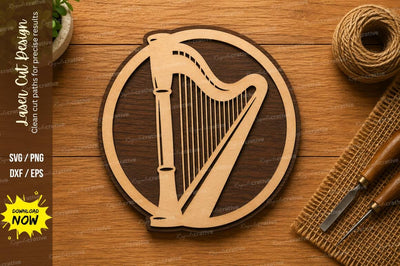 Round Harp Frame SVG | Elegant Musical Instrument Laser Cut Design | Glowforge CNC DXF PNG EPS SVG Regulrcrative 
