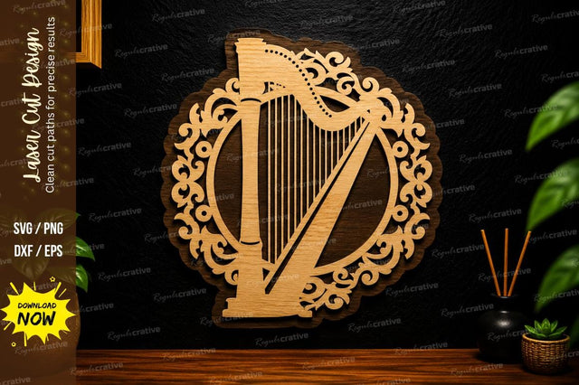 Round Harp Ornament Laser Cut SVG Design SVG Regulrcrative 