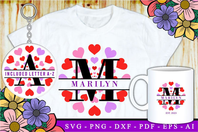 Round Hearts Split Monogram Letters, Valentine Split Font SVG, Love Valentines Day Alphabet Monogram Letter, Valentine's Day Sublimation SVG D2PUTRI Designs 