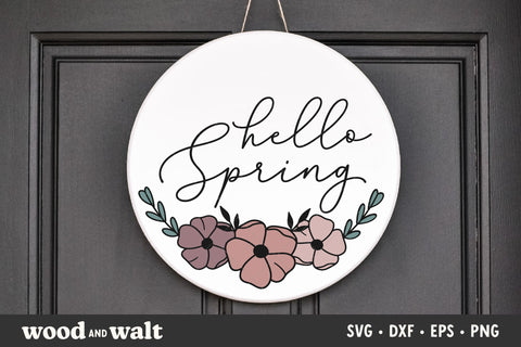 Round Hello Spring SVG | Spring Flowers Cut File SVG Wood And Walt 