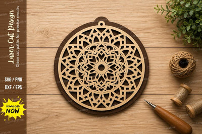 Round Mandala Ornament Laser Cut SVG Design SVG Regulrcrative 