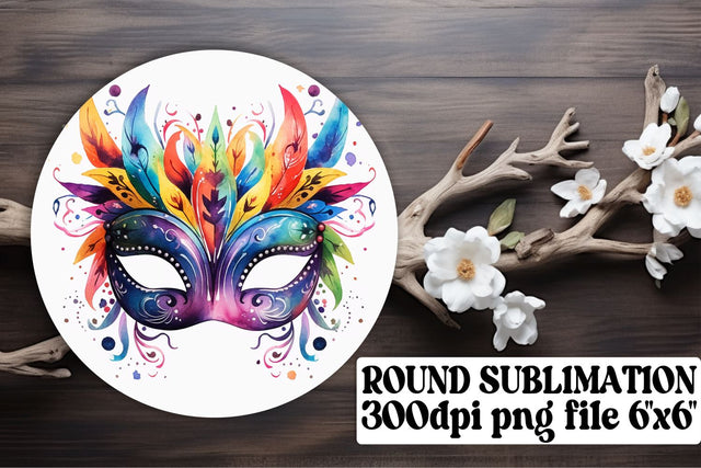 Round Mardi Gras Mask Ornaments - Circle Extravaganza Sublimation afrosvg 
