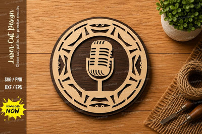 Round Microphone Frame SVG | Music Podcast Laser Cut File | Glowforge CNC DXF PNG EPS SVG Regulrcrative 