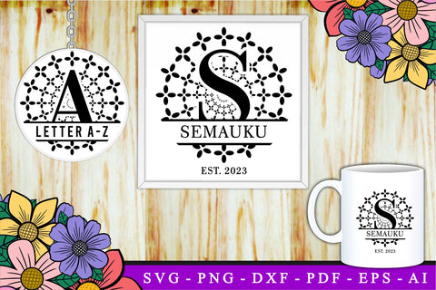 Round Monogram Split Letters SVG Cut Files Designs, Family Name Sign SVG, Split Font SVG, Split Alphabet Set A-Z SVG D2PUTRI Designs 