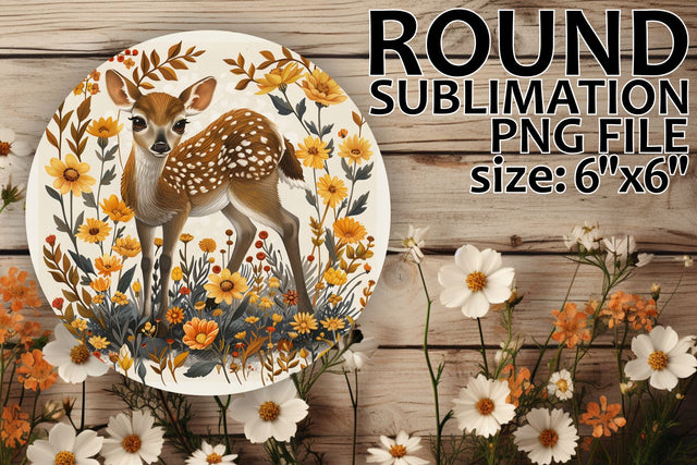 Round Ornament Car Coaster with Deer and Flowers Sublimation afrosvg 