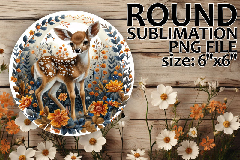 Round Ornament Deer with Flowers Sublimation Sublimation afrosvg 