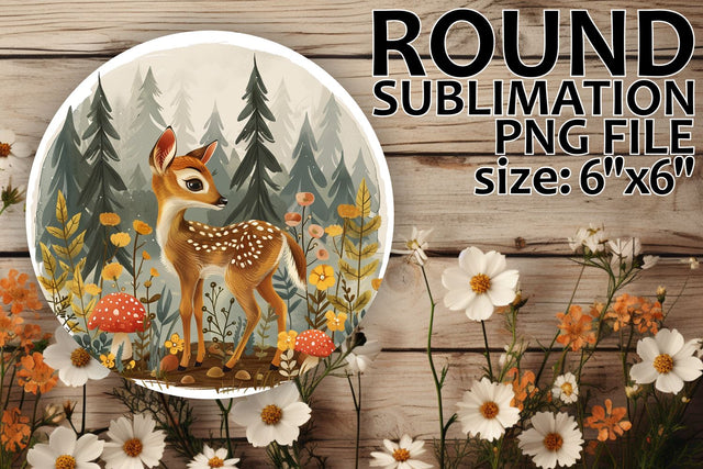 Round Ornament Deer with Flowers Sublimation Sublimation afrosvg 