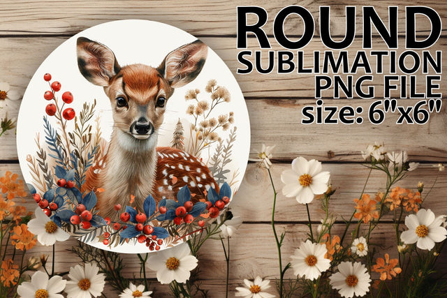 Round Ornament Design with Deer and Flowers Sublimation afrosvg 