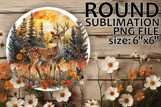 Round Ornament with Deer and Floral Keychain Sublimation afrosvg 