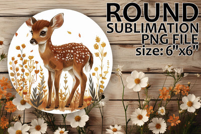 Round Ornament with Deer and Flower Pattern Sublimation afrosvg 