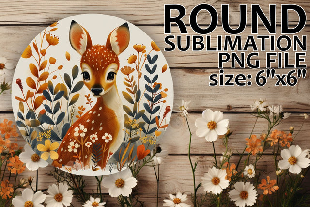Round Ornament with Deer and Flowers Sublimation Design Sublimation afrosvg 