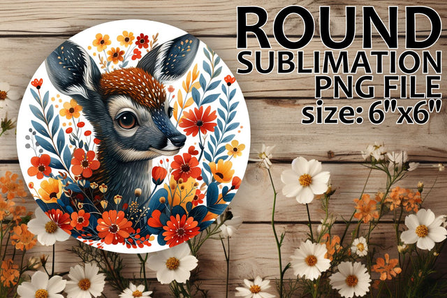 Round Ornament with Deer and Flowers Sublimation Design Sublimation afrosvg 