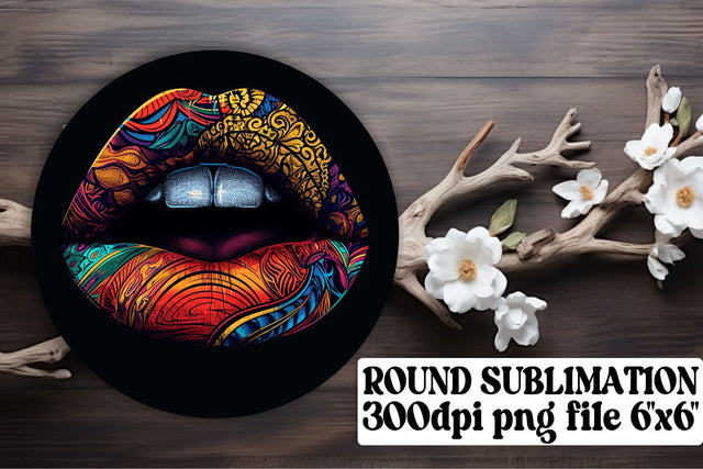 Round Ornaments & Keychain Set: Glamorous Lips Sublimation Pack Sublimation afrosvg 