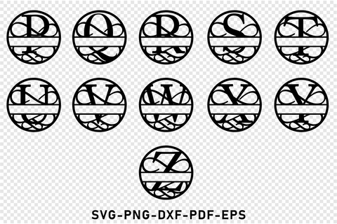 Round Ornate Monogram Split Alphabet Letters SVG Cut Files, Split Font SVG Bundle, family monogram SVG SVG D2PUTRI Designs 