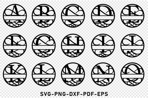 Round Ornate Monogram Split Alphabet Letters SVG Cut Files, Split Font SVG Bundle, family monogram SVG SVG D2PUTRI Designs 