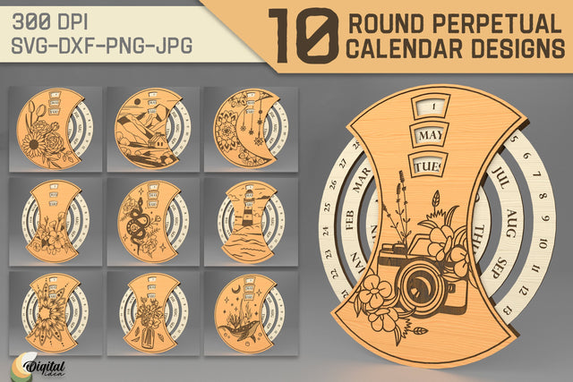 Round Perpetual Calendar Bundle. 3D Design. Laser Engraving SVG Evgenyia Guschina 