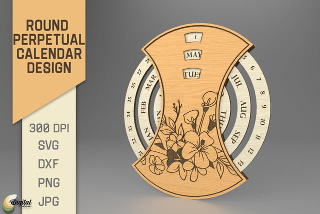 Round Perpetual Calendar. Flower Bouquet Design SVG SVG Evgenyia Guschina 