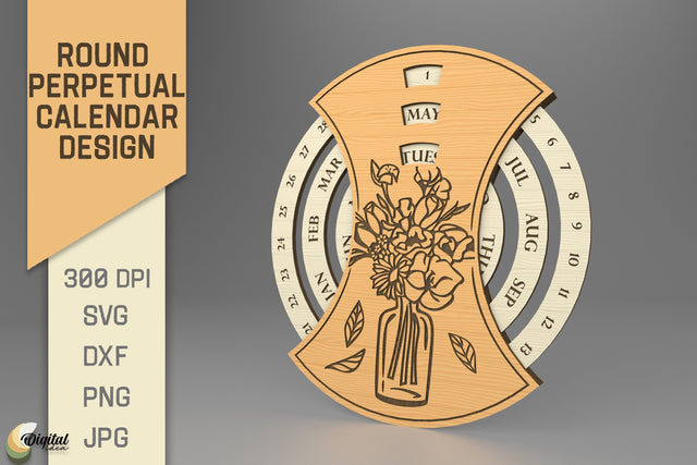 Round Perpetual Calendar. Flower Design SVG SVG Evgenyia Guschina 