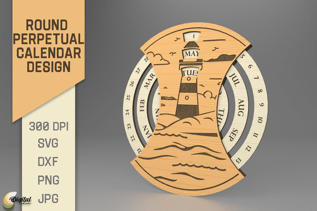 Round Perpetual Calendar. Lighthouse Design SVG SVG Evgenyia Guschina 
