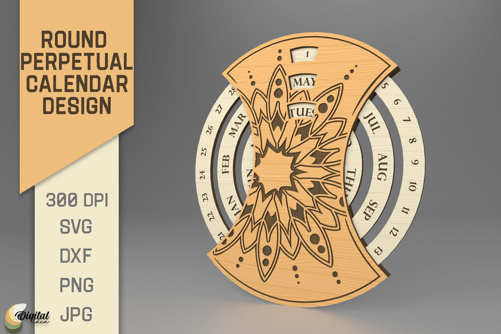 Round Perpetual Calendar. Mandala Design SVG - So Fontsy
