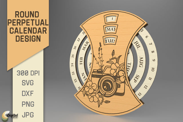 Round Perpetual Calendar. Photo Camera Design SVG SVG Evgenyia Guschina 