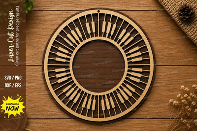 Round Piano Keyboard Frame SVG | Music Circle Laser Cut File | Wooden Glowforge CNC DXF PNG EPS SVG Regulrcrative 
