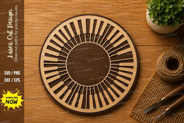 Round Piano Keyboard Frame SVG | Musical Circle Laser Cut File | Glowforge CNC DXF PNG EPS SVG Regulrcrative 