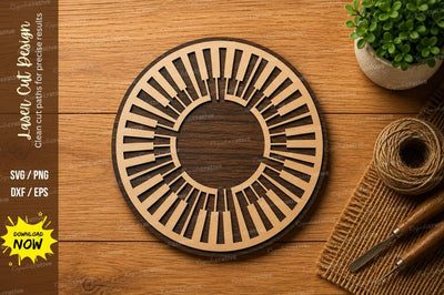 Round Piano Keyboard Frame SVG | Musical Circle Laser Cut File | Glowforge CNC DXF PNG EPS SVG Regulrcrative 