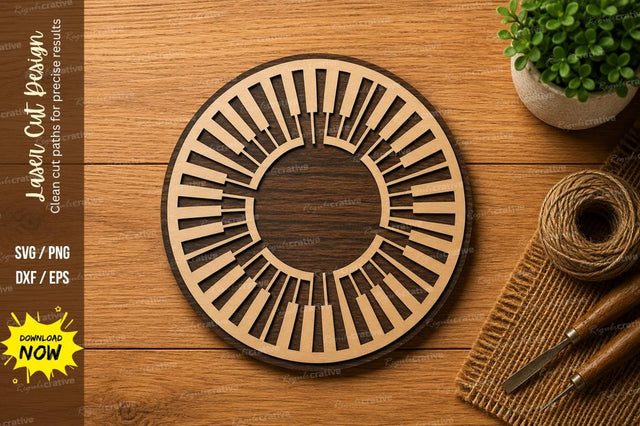 Round Piano Keyboard Frame SVG | Musical Circle Laser Cut File | Glowforge CNC DXF PNG EPS SVG Regulrcrative 