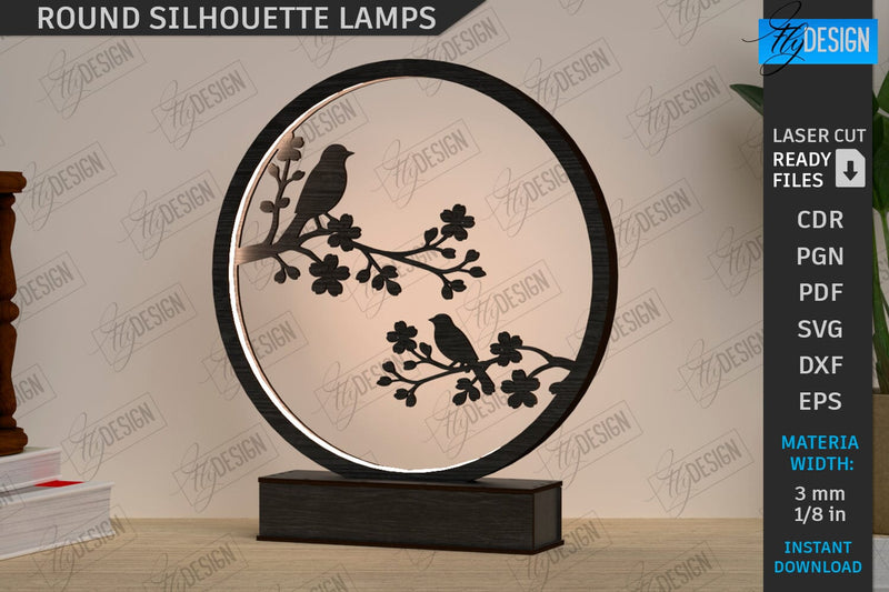 Round Silhouette Lamp Laser Cut | Modern Night Lamp | Home Décor SVG | CNC File SVG Fly Design 