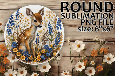 Round Sublimation Design Deer and Flowers Sublimation afrosvg 